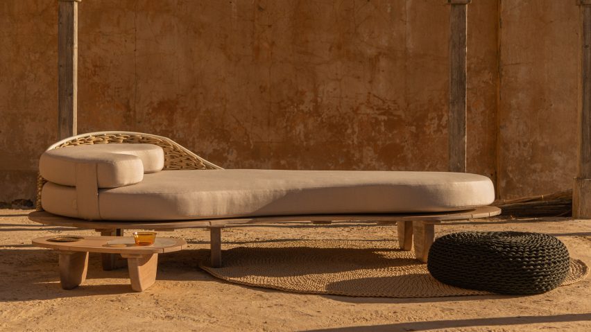 Sayari collection daybed and side table set outdoors