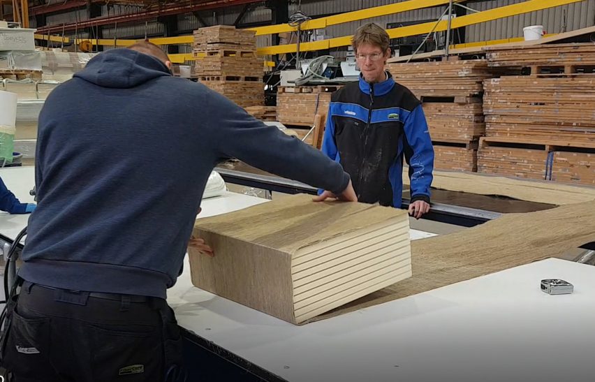 Engineers wrap foam core blocks in flax fibre mats to make a composite material