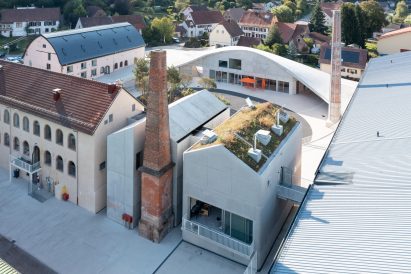 Aerial image of the new concrete additions to the Site Verrier de Meisenthal