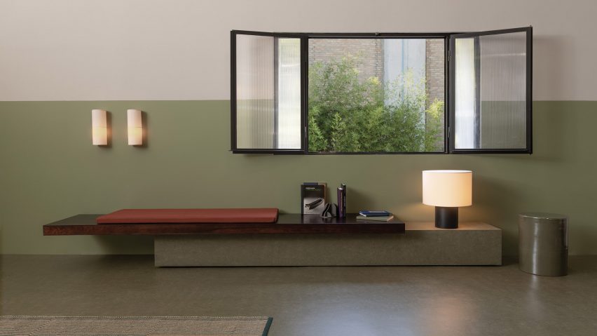 Green Tarkett Lino was placed across the walls and floor