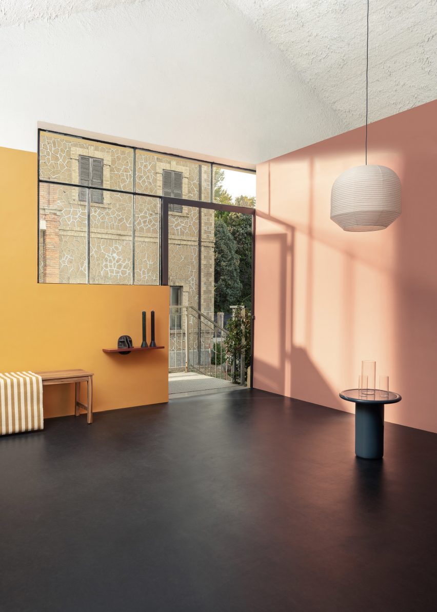Tarkett Lino is pictured covering the walls and floors of an interior