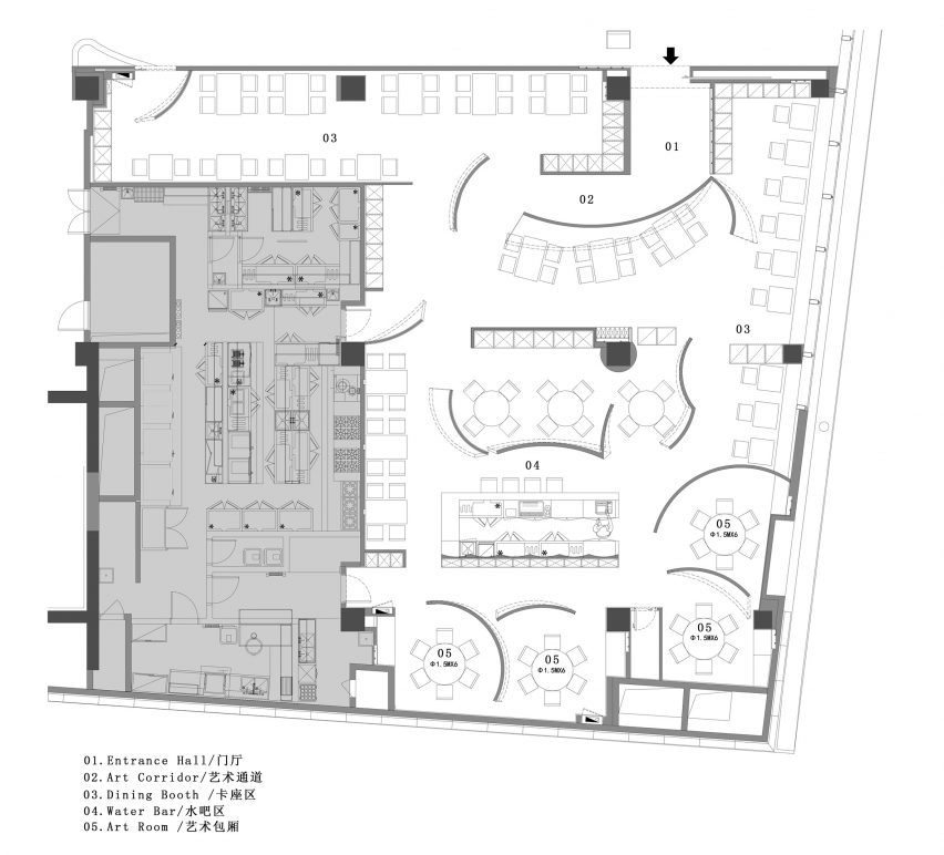 Floor plan of Shanghai's Taste of Dadong restaurant, designed by AD Architecture