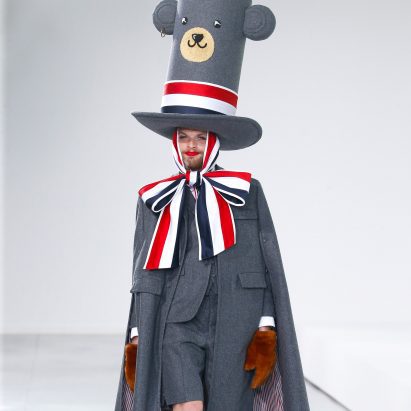 Model in a teddy bear top hat