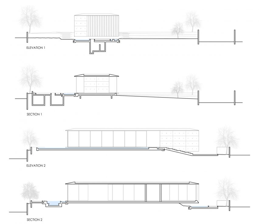 Sections of private spa by Pitsou Kedem Architects