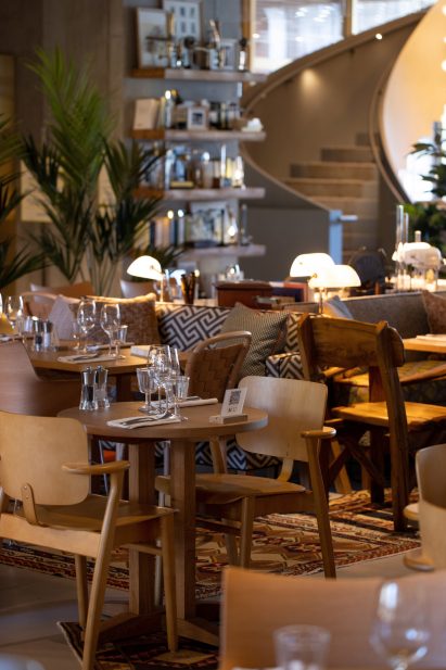 Interior of dining area at Villa M in Paris