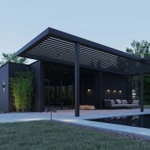 Yori IP66 outdoor lights by Reggiani placed on the exterior of a modern black building