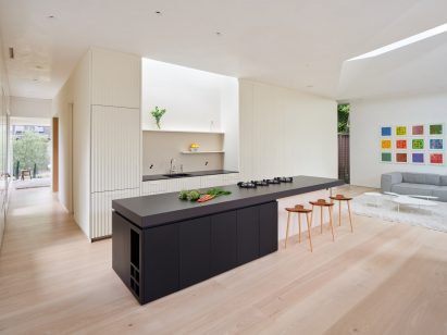 Kitchen and living room and hallways