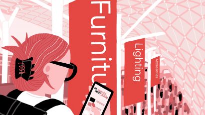 Illustration of some at a furniture fair