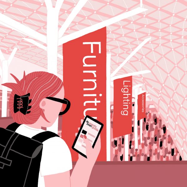Illustration of some at a furniture fair