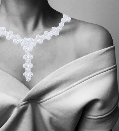 A photograph of a piece of jewellery around someone's neck