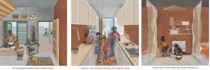 An illustration of people in their home