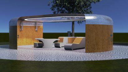 A render of a public kitchen