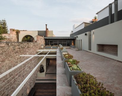 Terrace looking down on courtyard