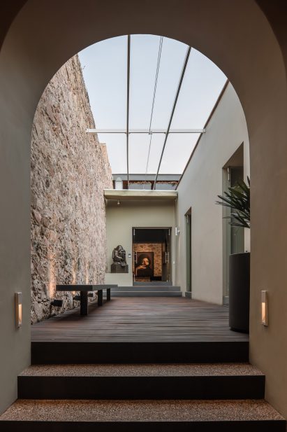 Courtyard with paintings and stone