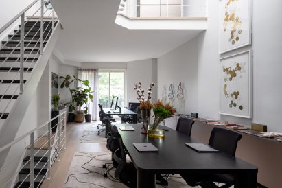 Home office with black table