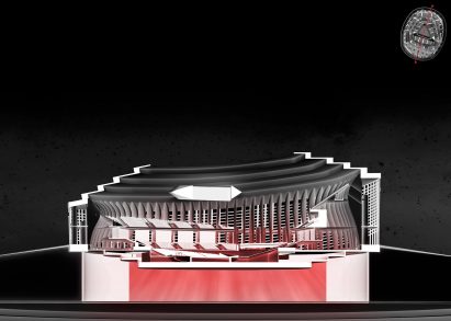 An architectural render of a football stadium in VR