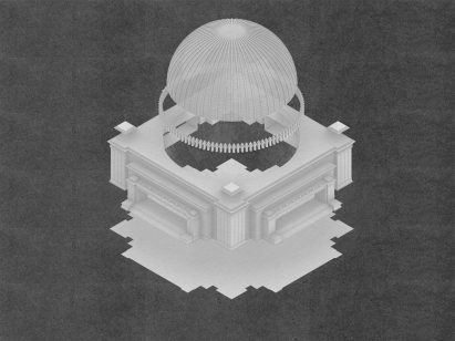 An architectural drawing of Matron' Palace, which is a feminist building in Berlin