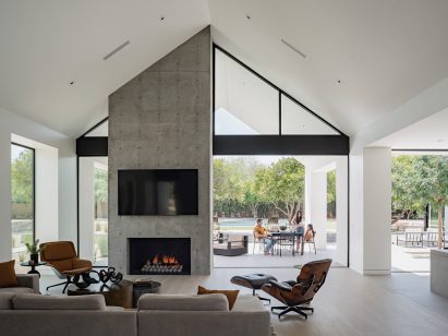 Central fireplace with cement