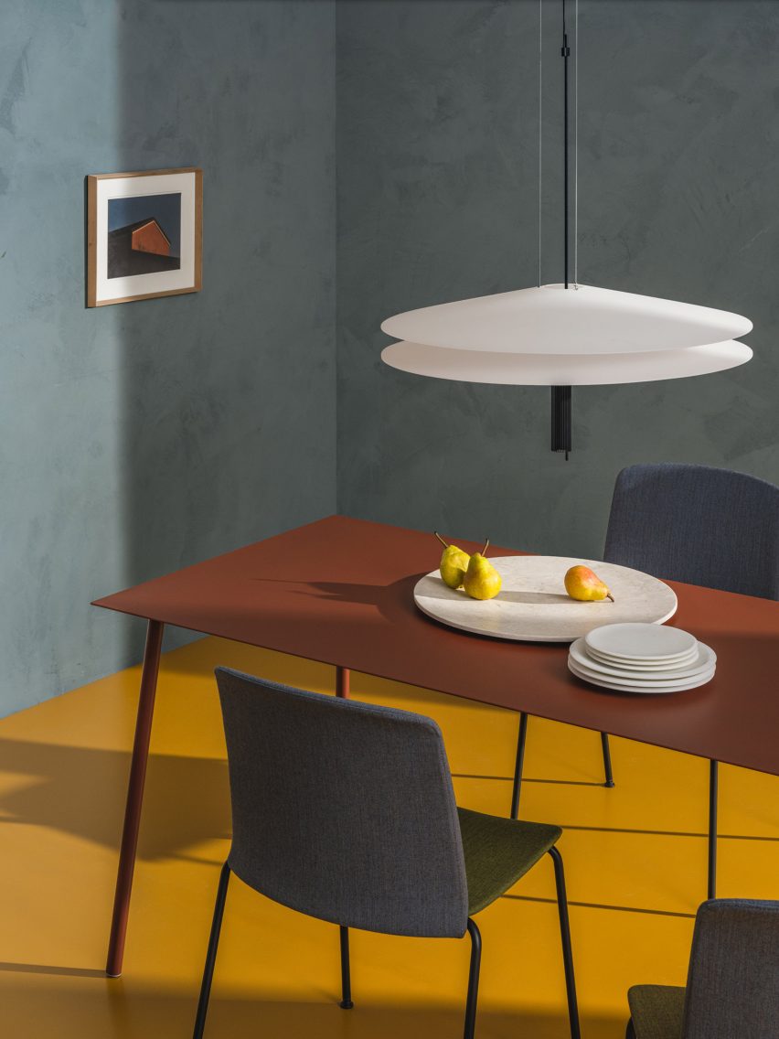 Red steel table by Peter Kunz for Arper