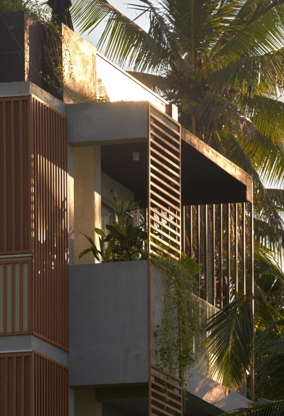 Sunset on the facade of the Harding Boutique Hotel