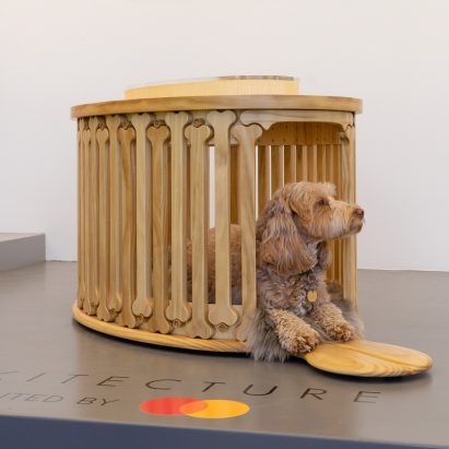 A spaniel is pictured inside of Bonehenge