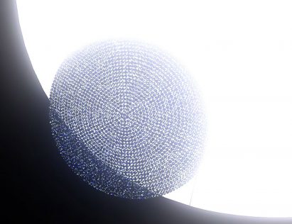 Visualisation of a group of space bubbles floating in front of the sun