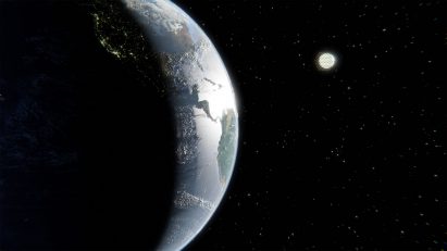Visualisation of a bubble raft floating in space above the Earth