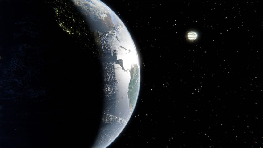 Visualisation of a bubble raft floating in space above the Earth