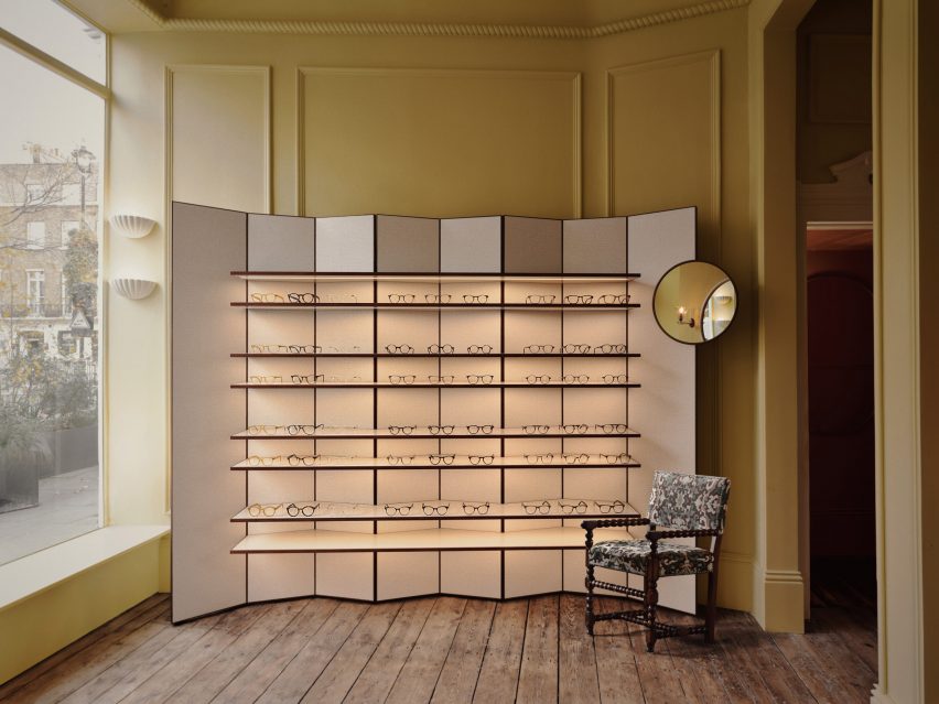 Interiors of Cubitts eyewear shop in Belgravia, London designed by Child Studio