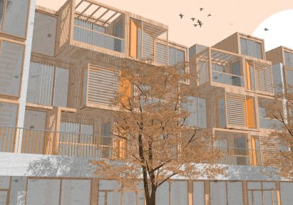 A graphic of a block of flats