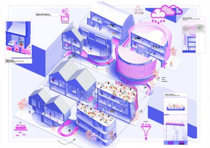 A pink and purple colourful model 