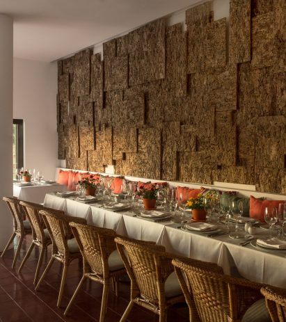 Restaurant with cork-clad feature wall
