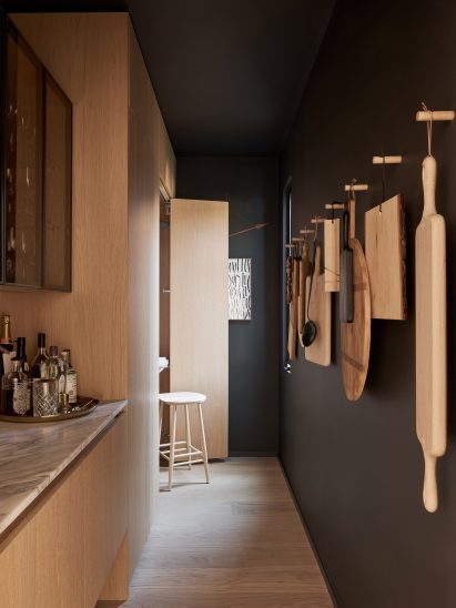 Dark hallway with cutting boards