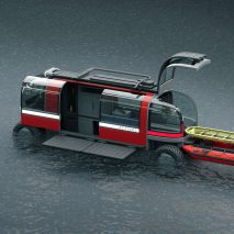The Estuary Hopper bus partially submerged in water
