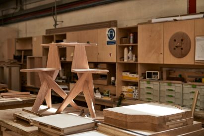 Migo stool in American red oak from Victoria collection by Benchmark