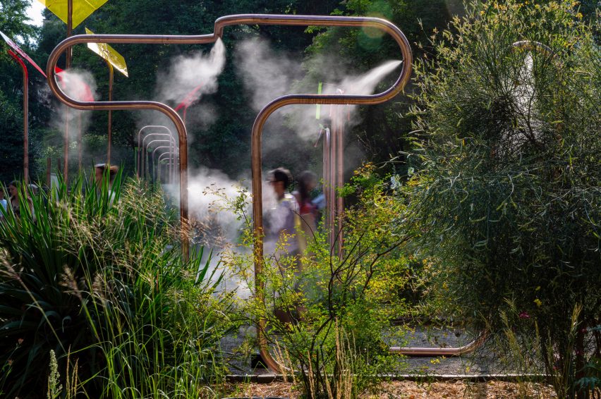 Mist from installation in Brera botanical garden