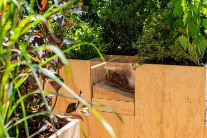 Timberland shoe presented within Floating Forest installation