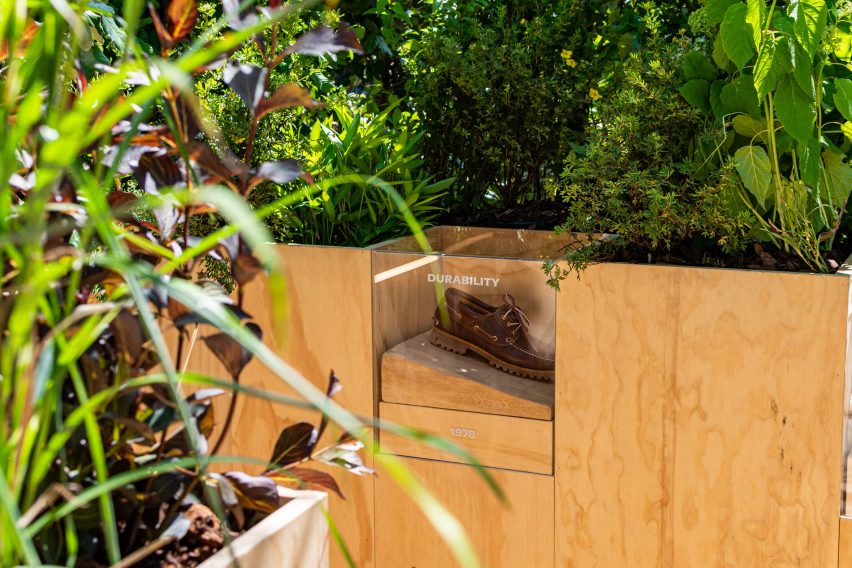 Timberland shoe presented within Floating Forest installation