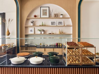 Lebanese food is spread across a counter in Brooklyn restaurant Nabila's