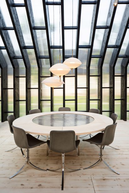 Table in the Fritz Hansen pavilion