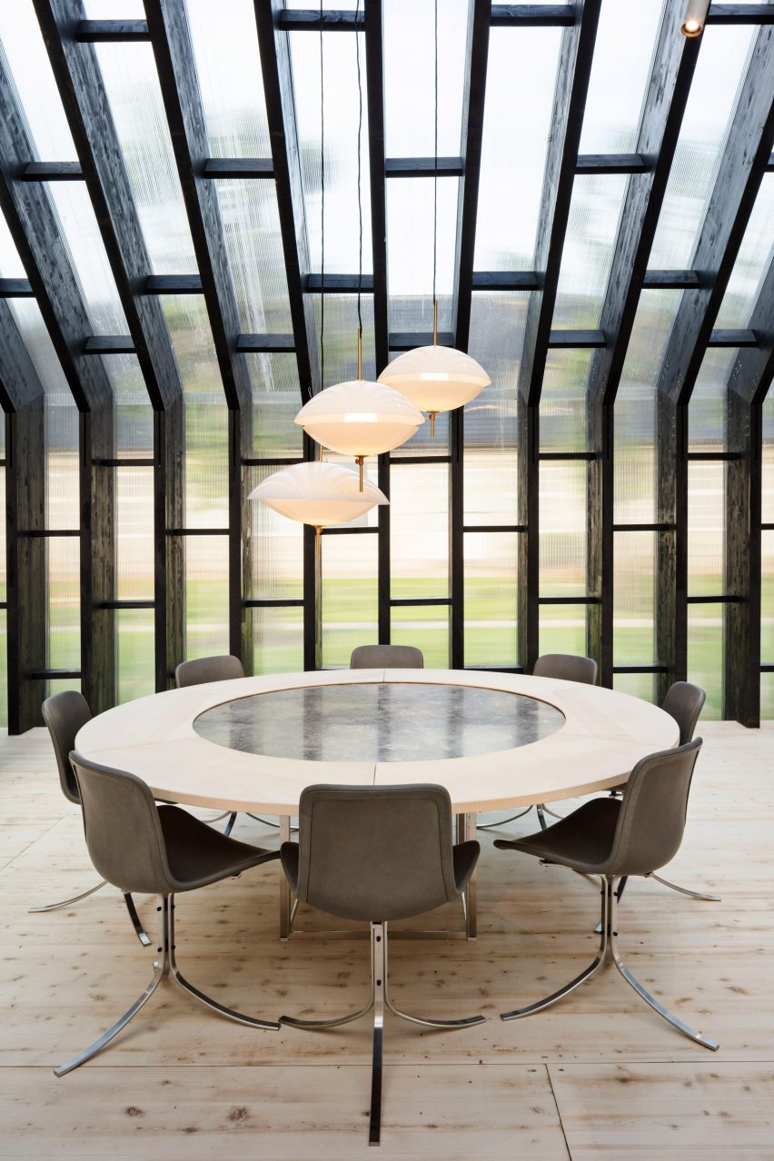 Table in the Fritz Hansen pavilion