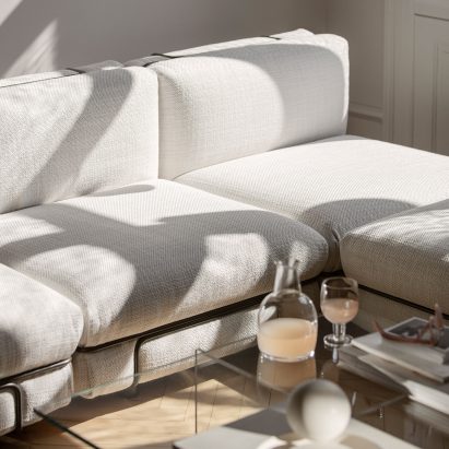 White GB lounge chairs by Karakter combined into a sofa arrangement