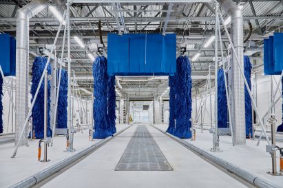 Bus washing stations with blue colour