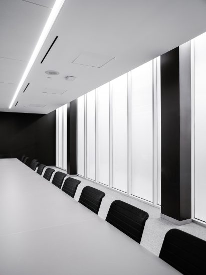 Black and white meeting area interior