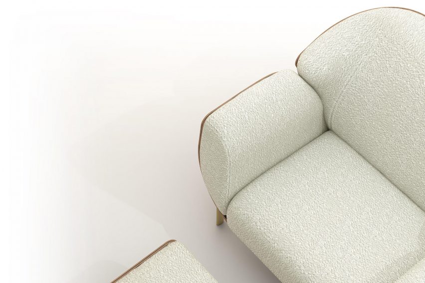 Overhead view of seat on Haima' armchair and pouf by Maryam Al Suwaidi for Fromm