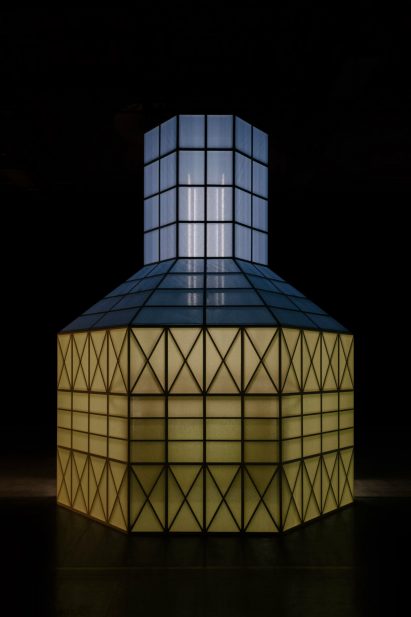 A blue and yellow structure by Hermès