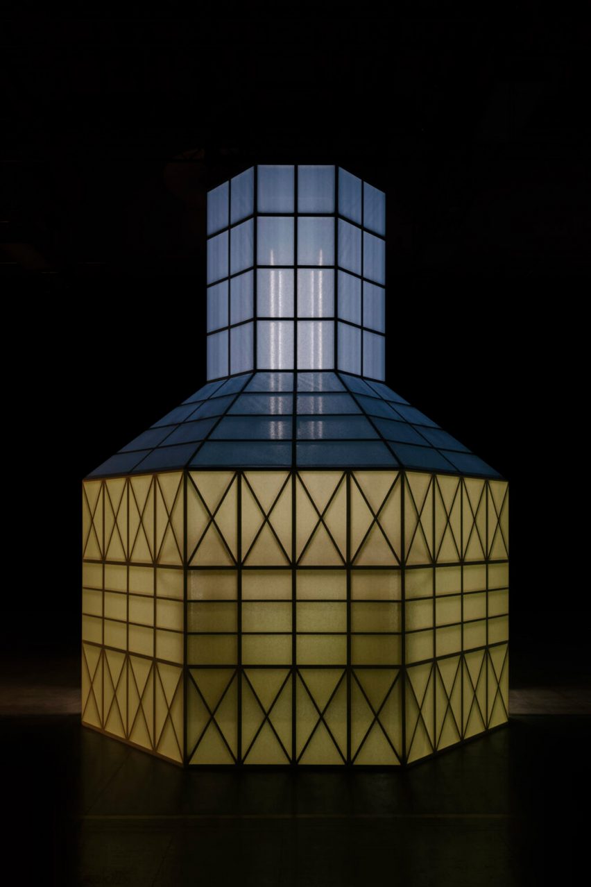A blue and yellow structure by Hermès