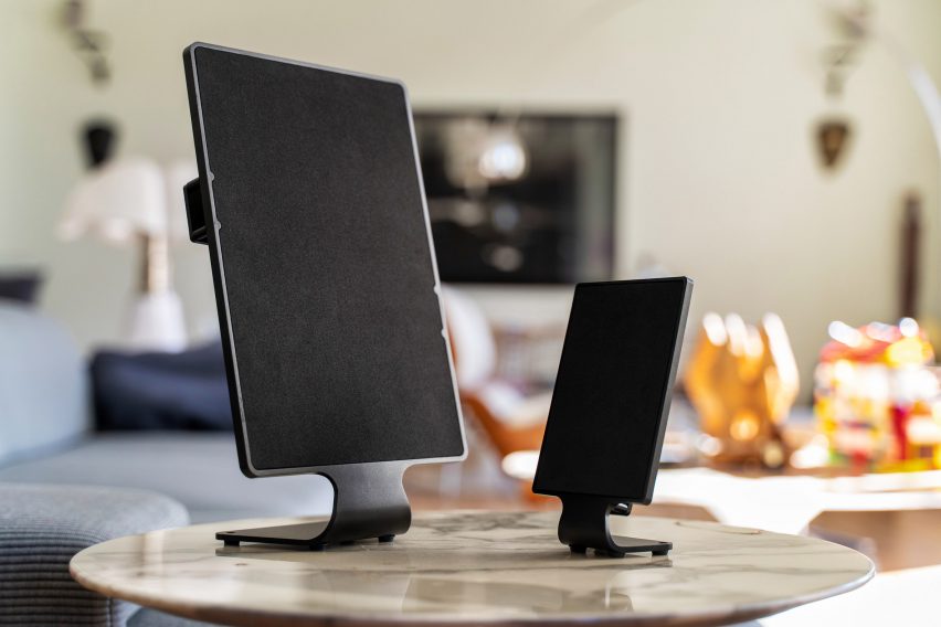 Two black rectangular speakers