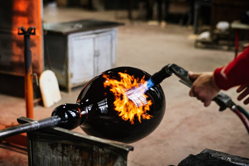 Gaea Pendant being blown in Murano glass