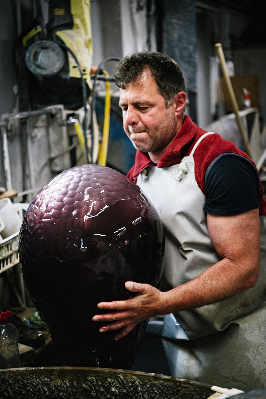Gaea Pendant being carved in Murano glass
